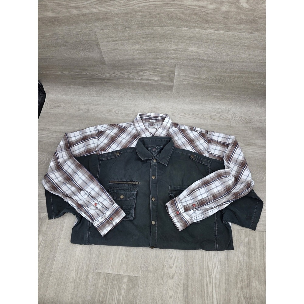 Lot 2 Men's 2XL Shirts Plaid Long Sleeve Brooklyn Basement Short Sleeve